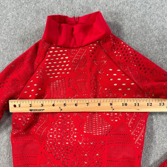 Balera Dance Costume Leotard Size SA MT10337 Red Mock Neck Long Sleeve Cutout - Picture 6 of 11